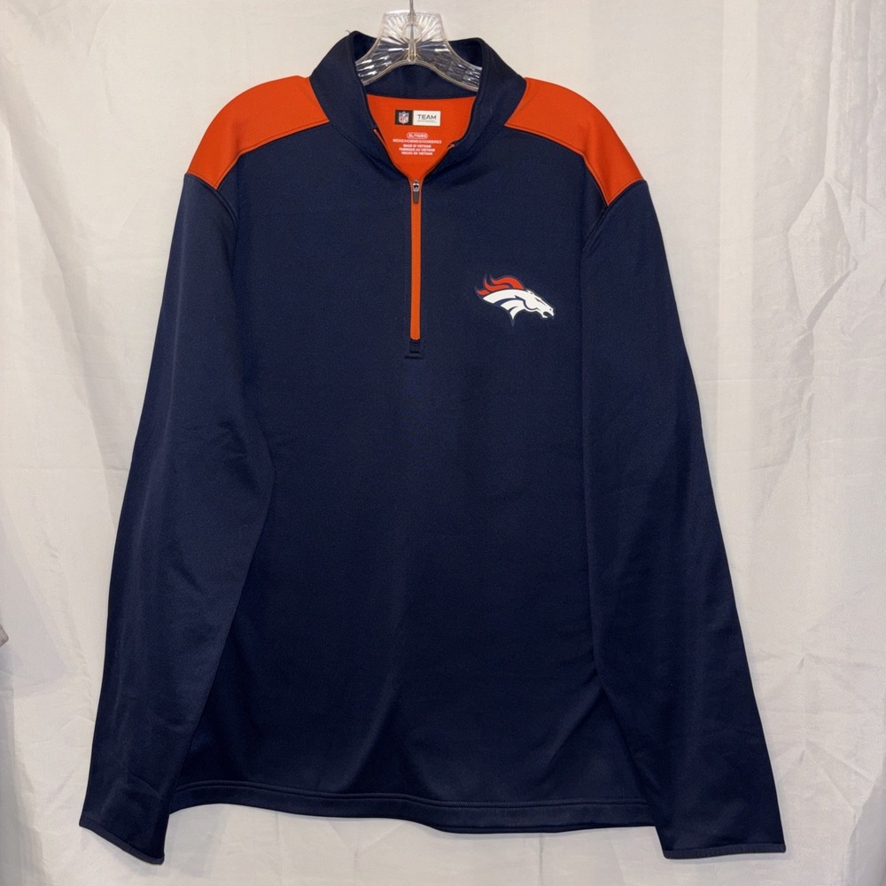 Denver Broncos Blue & Orange Mens XL 1/4 Zip NFL Team Apparel Polyester Jacket